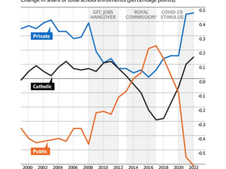 Change in share of total school enrolments (percentage points)
