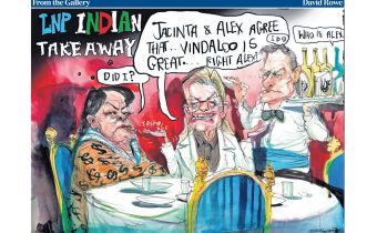 LNP Indian Take Away by David Rowe - Jacinta and Alex agree that Vindaloo is great.